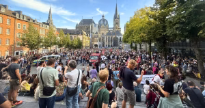 People taking part in protests against the far-right party AfD in a city in Germany.