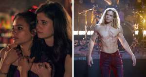 Stills from TV shows Conversations with Friends and the Vampire Lestat. Both explore bisexual themes.