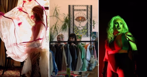 Splitscreen of queer events happening in September, including a fashion exhibition, a market and a drag queen.