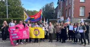 A group of people protesting in solidarity with the Turkish LGBTQ+ community.