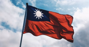 Police raid on gay bar in Taipei sparks LGBTQ+ protests. Taiwan flag in wind.
