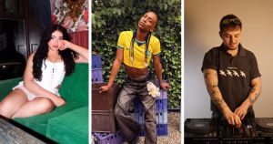 Split screen of three LGBTQ+ Brazilian people.